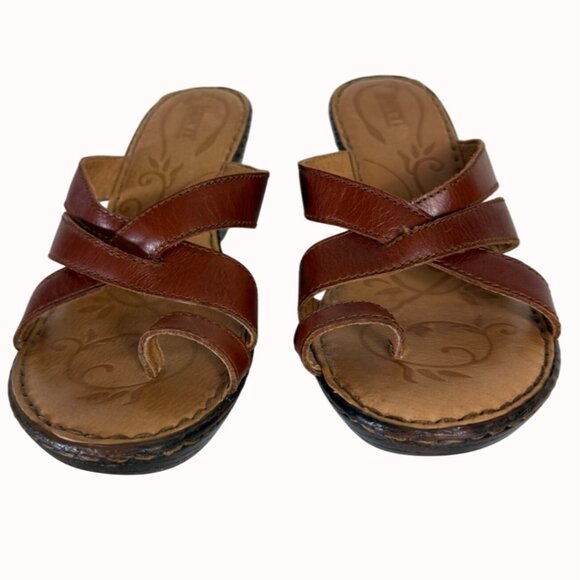 Born Leather Wedge Sandals Size 9 Brown Criss Cross Straps Open Toe Comfortable - Picture 9 of 13
